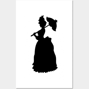 Victorian Woman Silhouette- black & white gown Posters and Art